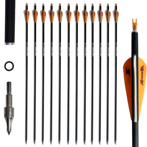 e5e10 31inch Carbon Arrow Archery Targeting Practice Hunting Arrows for Compound & Recurve Bow with Removable Tips(Pack of 12) (Orange White)