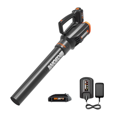 Worx 20V Cordless Leaf Blower WG547, Electric Blower, Powerful Turbine Fan Technology, 2-Speed Control, for One-Hand Operation, PowerShare – 1pc 2.0 Ah Battery and 1pc 0.4 A Charger Included