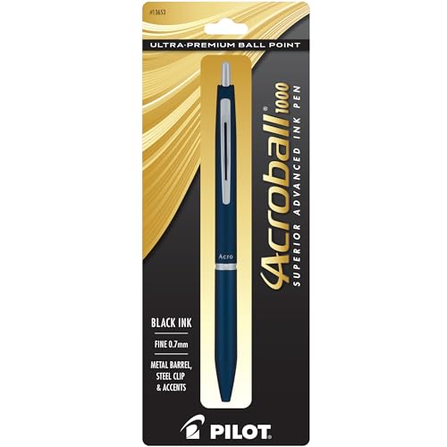 PILOT Acroball 1000 Ultra-Premium Refillable & Retractable Ball Point Pen, Navy Barrel, Fine Point, Black Ink, Single Pen (13653)