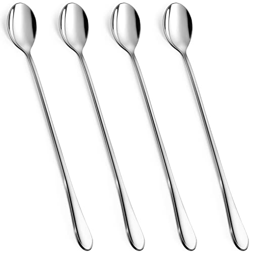 Rainspire 9-Inch Long Coffee Spoons for Coffee Bar, Coffee Stirrers Ice Cream Spoon Tea Spoons Stainless Steel Long Spoon for Cocktail Stirring Iced Tea, Coffee Bar Accessories, 4 Pack