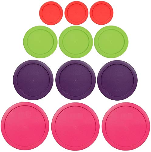 Klareware 1 Cup 2 Cup 4 cup 7 Cup Round Plastic Food Storage Replacement Lids Covers for Klareware Anchor Hocking and Pyrex Glass Bowls (Container not Included) (Pink-Purple-Green-Red)