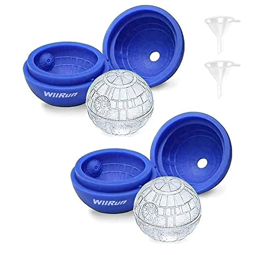 WllRun 2 Packs Star Wars Death Star Silicone Ice Cube Mold Tray,Chocolate Maker Tools,Ice Ball Shape for Drinks(Blue)