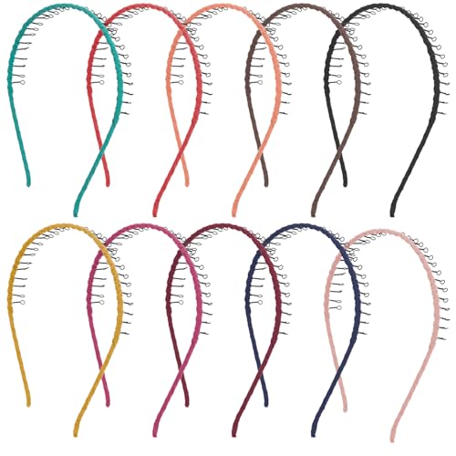AUEAR, 10 Pcs Vintage Metal Headband with Teeth Ribbon Wrapped Teeth Comb Hair Hoop Hairband for Women Girls (Multi Color)