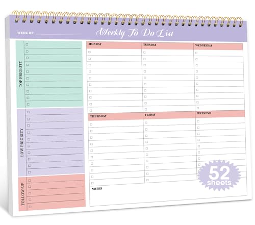 Weekly To Do List Notepad with 52 Undated Sheets（8.5'×11'）- Weekly Desk Planner for Women & Man, Work and Home - Violet Dream