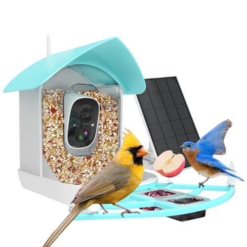 Gyozol Smart Bird Feeder with Camera, AI Identify Bird Breed, Solar-Powered WiFi 1080P Live Camera, Auto Capture Backyard Garden Bird Watching, Motion Detection, Cloud and SD Card Storage, Blue…