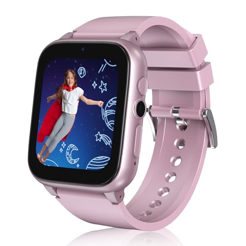 Goodatech 1.69'' Smart Watch for Kids 4-12 Years Boys Girls, 26 Puzzle Games,HD Camera,Video Music Player,Pedometer,Flashlight, Alarm Clock,Learn Card,Audio Book,Smartwatch for Children Gifts (Pink)