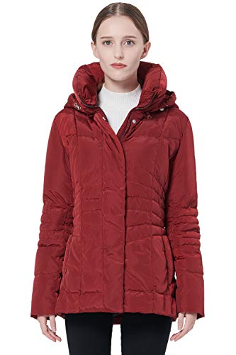 Orolay Women's Warm Winter Down Coat Hooded Puffer Jacket Red L