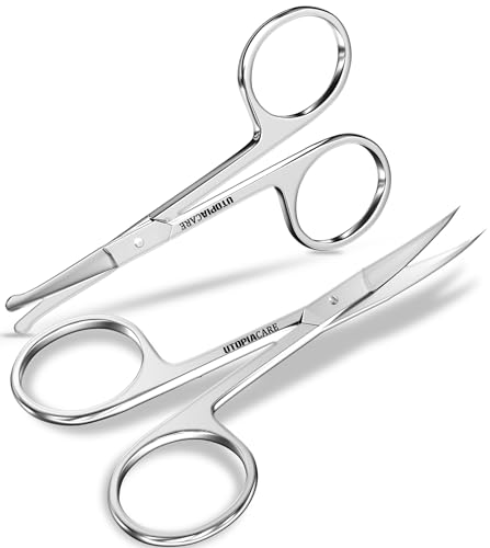 Utopia Care Curved and Rounded Facial Hair Scissors for Men - Mustache, Nose, Beard, Eyebrows, Eyelashes and Ear Hair Cutting Scissors - Professional Stainless Steel Trimming Scissors - Silver