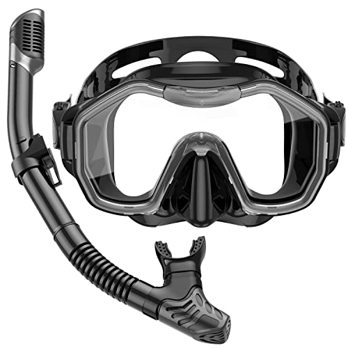 Snorkeling Gear for Adults, Kwambiri Dry-Top Snorkel Set, 181°Panoramic Wide View Diving Mask Breathing Freely Snorkel Mask for Snorkeling Scuba Diving Swimming Travel（Adults）
