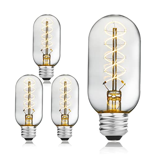 AMDTU Dimmable 40 Watt Edison Light Bulbs, Vintage E26 LED Bulb Soft White 2700K, Super Thin Spiral Filament, T45 Incandescent Tubular Bulb 40W, Clear Glass Light Bulb 4W 120V E26 Base, 4 Pack