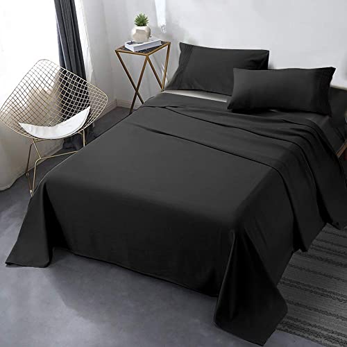 Queen Bed Sheet Set, 4pcs Bedding Sheets & Pillowcases, Soft Microfiber 1800 Thread Count 16' Deep Pocket Luxury Bed Sheets - Hypoallergenic, Wrinkle & Fade Resistant (Black)