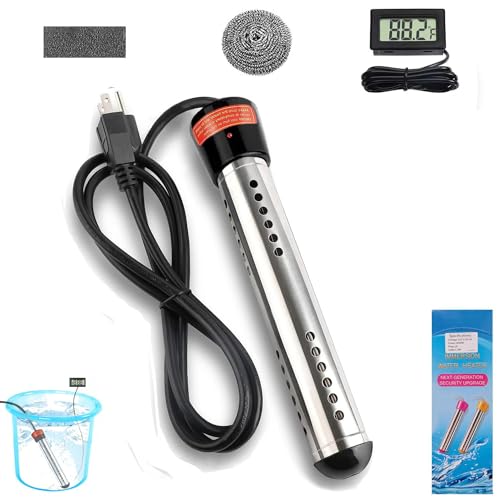 Laboomkey 2000W Immersion Water Heater,Portable Bucket Heater with Digital LCD Thermometer, Stainless Steel Guard Anti-scalding Submersible Water Heater for Pool Bathtub,UL Listed