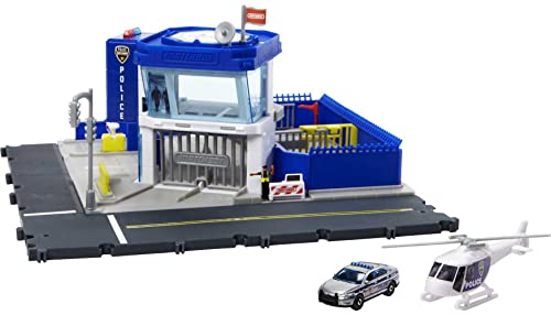 Matchbox Cars Playset, Action Drivers Police Station Dispatch, 1 Toy Helicopter & 1 Ford Police Car with Lights & Sounds