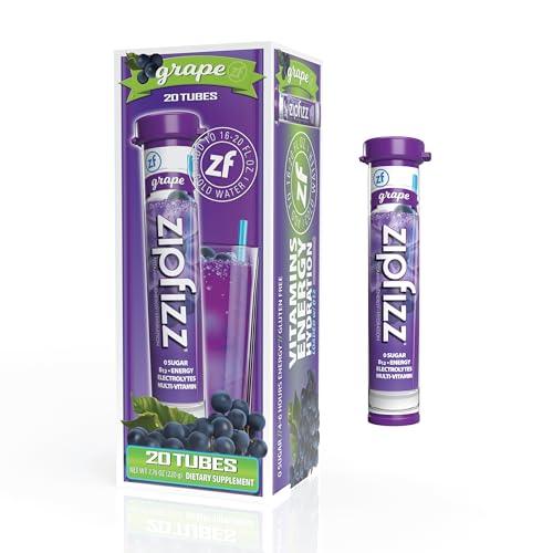Zipfizz Energy Drink Mix, Electrolyte Hydration Powder with B12 and Multi Vitamin, Grape (20 Count)
