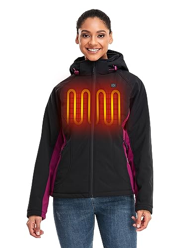 ORORO Women's Slim Fit Heated Jacket with Battery Pack and Detachable Hood (Black/Purple,M)