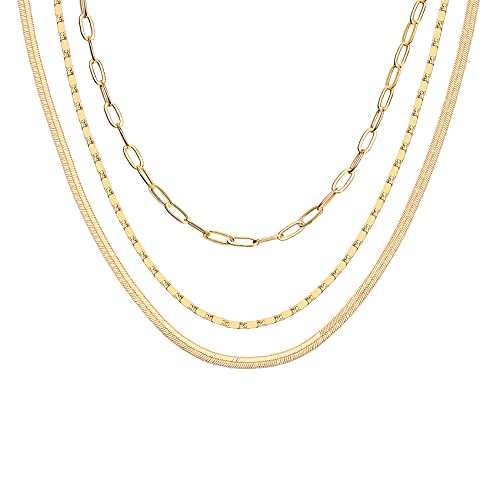 PAVOI Womens 14K Gold Plated Yellow Gold Triple Chain and 925 Sterling Silver Necklace
