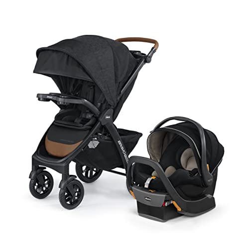 Chicco Bravo Primo Trio Travel System, Quick-Fold Stroller with Chicco KeyFit 35 Zip Extended-Use Infant Car Seat and Stroller Combo | Springhill/Black