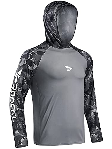 Rodeel Mens Loose-Fit Fishing Hoodie T-Shirt Vented River Bluff Performance Long Sleeve Shirt UPF 50 Sun Protection