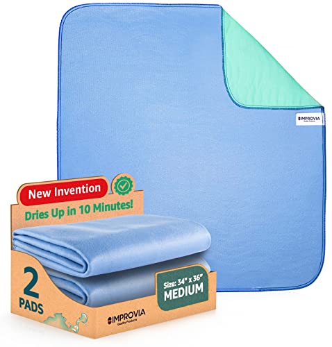 IMPROVIA Washable Underpads, 34' x 36' (Pack of 2) - Heavy Absorbency Reusable Bedwetting Incontinence Pads for Kids, Adults, Elderly, and Pets - Waterproof Protective Pad for Bed, Couch, Sofa, Floor
