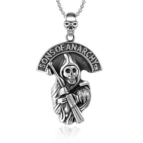 Sping Jewelry Sons of Anarchy Necklace Gothic Devil Skull Stainless Steel Pendant for Men Women
