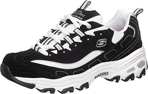 Skechers Sport Women's D'Lites Memory Foam Lace-up Sneaker,Biggest Fan Black/White,7 M US