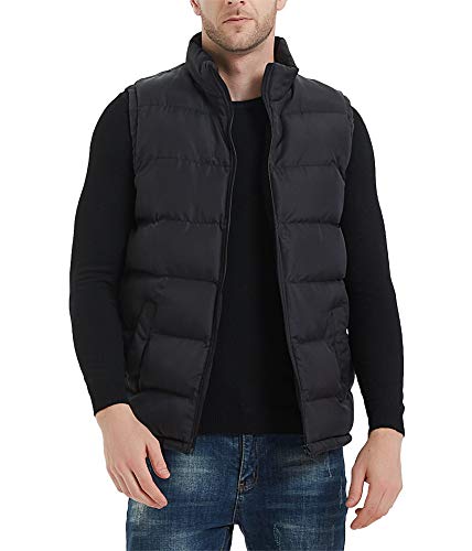 MADHERO Men's Puffer Vest Stand Collar Quilted Sleeveless Jacket Outerwear Black Size L