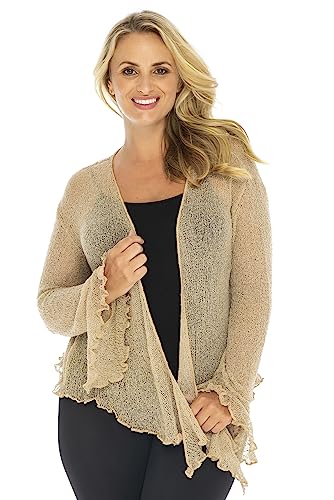 Back From Bali Womens Plus Size Sheer Shrug Bolero Long Sleeves Cropped Cardigan Bell Sleeves 2X 3X 4X Lightweight Mocca Brown