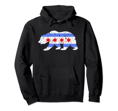 Chicago City Flag Distressed Bear Gift Pullover Hoodie