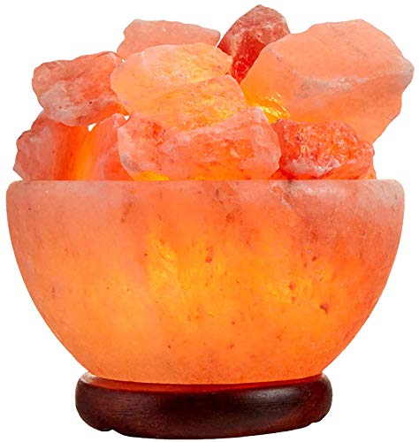 Spantik Himalayan Salt Lamp Bowl with Natural Crystal Chunks, Dimmer Cord and Classic Wood Base Premium Quality Authentic from Pakistan