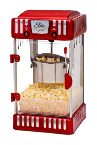 Elite Gourmet EPM-250 Maxi-Matic 2.5 Ounce Classic Carnival, Tabletop Kettle Popcorn Popper Machine, Retro-Style, Movie Hot Buttered Popcorn, Red