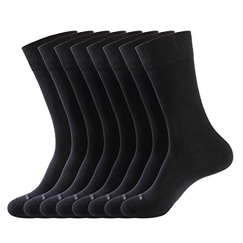 WANDER Men's Solid Dress Socks Cotton Black Men 8 Pairs Trouser Thin Classic Socks (Shoe Size:9-12, 8 Pairs Black)