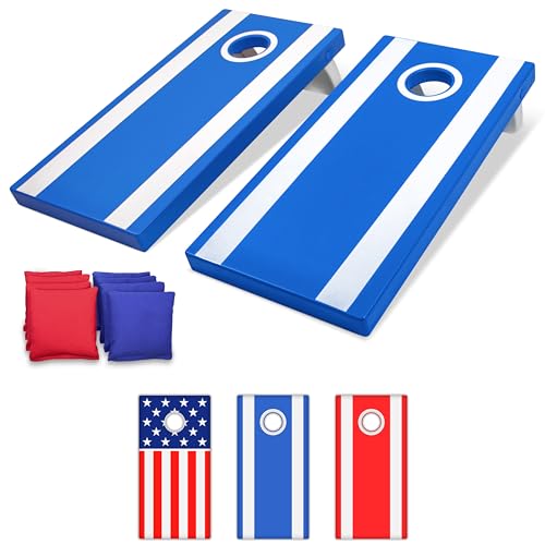 GoSports 4 ft x 2 ft All Weather Cornhole Game Set - Includes 8 Bean Bags & Game Rules (Choose Between American Flag, Red, and Blue Designs)