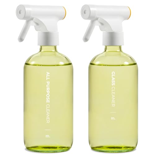 MAISONOVO Glass Spray Bottles 16 Oz 2 Pack w/Labels | Yellow Spray Bottle for Hair, All Purpose Glass Spray Bottles for Cleaning, Spray Bottle for Plants, Oil Spray Bottle & Water Spray Bottle Set