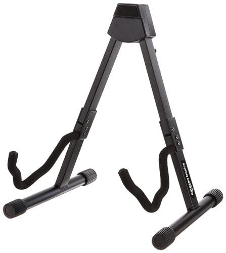 Amazon Basics Adjustable Guitar Folding A-Shape Frame Stand for Acoustic and Electric Guitars with Non-Slip Rubber and Soft Foam Arms, Fully Assembled, Black