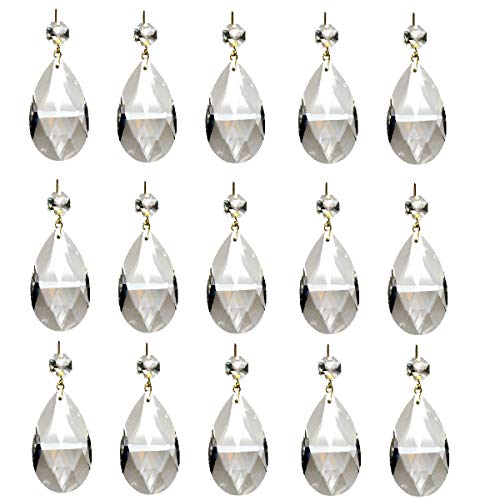 Aiskaer 15Pcs Clear Teardrop Crystal Chandelier,Crystal Pendants for Light Lamp & Window,Hanging Crystal Prism Decor(Gold Pinning,Angel Tears Series)