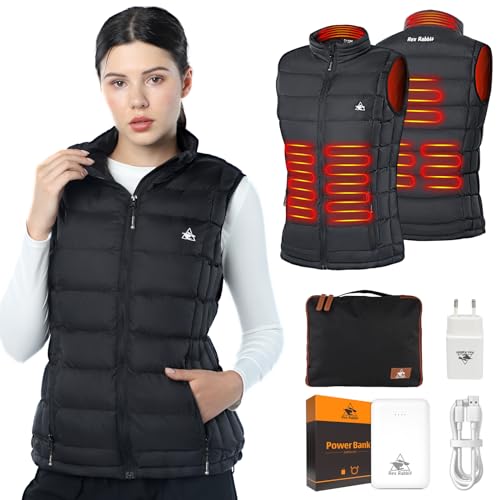 Rex Rabbit Heated Vest for women, Electric Vest for women,2 in 1 Smart Controller with 6 Heating Zones, Women Electric Heating Vest with Battery Pack and Plug Included, Suitable for Winter Outdoor L