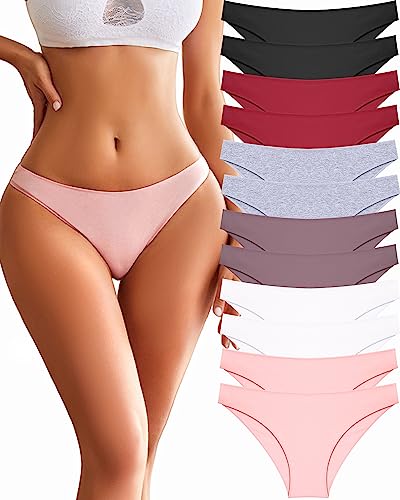 FINETOO 12 Pack Cotton Underwear for Women Cute Low Rise Bikini Panties High Cut Breathable Sexy Hipster Womens Cheeky S-XL