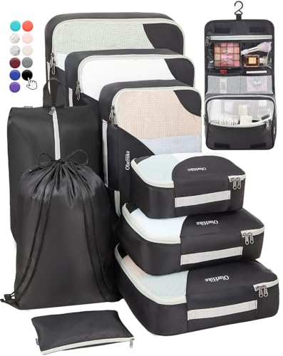ALL INCLUDED 10 Set Sturdy Packing Cubes for Suitcases,OlarHike Travel Essentials,UPGRADED Anti-Tear Stitching, NEW Improved Luggage Packing Organizers for Travel Accessories(Black)