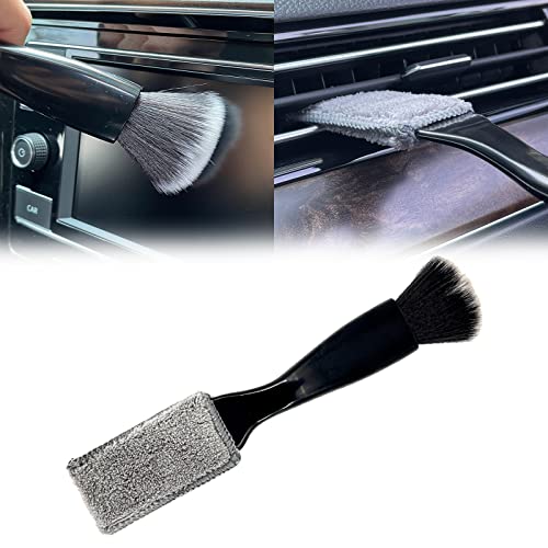 msyuusr 1 Pack Double Head Brush for Car Clean, 2 in 1 Portable Car Interior Dust Brush, Soft Multi-Functional Auto Detailing Brush for Car Air Vents Crevice, Office, Home, Keyboard (Black)