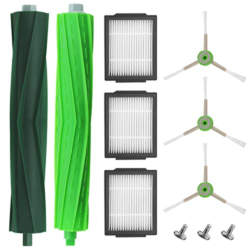 Replacement Parts for Roomba i7+ i4 E5 E6 E7 Series Vacuum Cleaner, Rubber Brushes + HEPA Filters + Edge-Sweeping Brushes