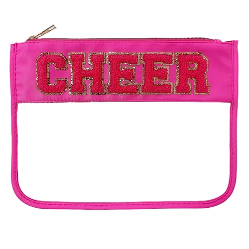 cqoogrlx Clear Makeup Letter Bag Cosmetic Cheer Bag Cheerleader Gifts Chenille Letter Patch Cheer Makeup Bag Case Toiletry Zipper Pouch for Women Girls(Cheer-hot pink)