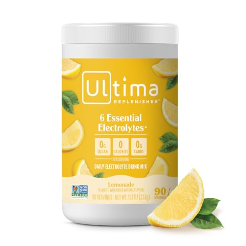 Ultima Replenisher Daily Electrolyte Drink Mix – Lemonade, 90 Servings – Hydration Powder with 6 Key Electrolytes & Trace Minerals – Keto Friendly, Vegan, Non-GMO & Sugar-Free Electrolyte Powder