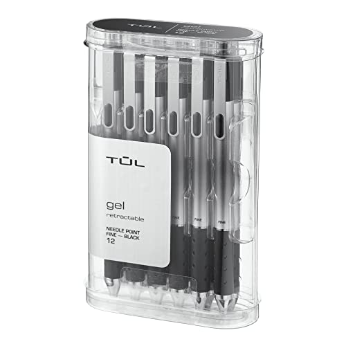 TUL GL1 Retractable Gel Pen, Needle Point, 0.5 mm, Gray Barrel, Black Ink, Pack Of 12