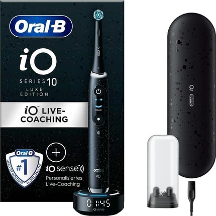 Oral-B iO Series 10 Luxe Edition Electric Toothbrush, Magnetic Technology, 7 Cleaning Modes for Dental Care, iOSense, Colour Display, Charging Travel Case, Designed by Braun, Cosmic Black