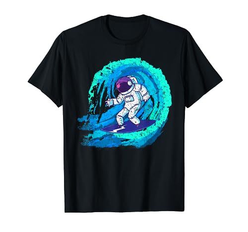 Funny space galaxy surfer astronaut surfing blue wave rider T-Shirt