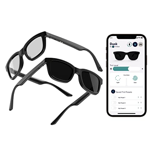 Ampere Dusk App-enabled Tint Adjustable Sunglasses, Smart Sunglasses with Open Ear Audio, Electrochromic, Polarized Lenses, Music, Calls (Black)