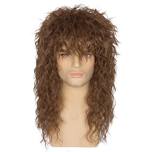 Miss U Hair 80s Wigs for Men Women Long Brown Rocker Wig 80s Hair Band Wig Heavy Metal Costume Wig