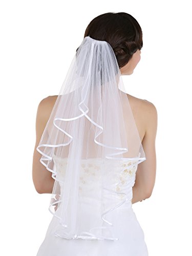 SAMKY Elegant 1T 1 Tier Ribbon Cascade Waterfall Veil - Ivory Elbow Length 28' V218