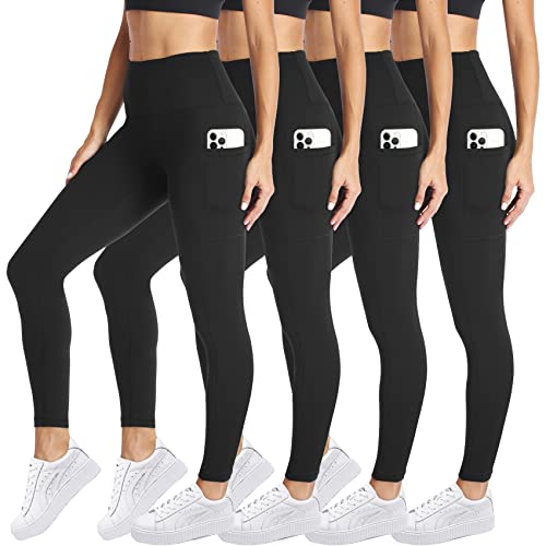 CAMPSNAIL 4 Pack Leggings with Pockets for Women - Soft High Waisted Tummy Control Black Yoga Pants Workout Compression