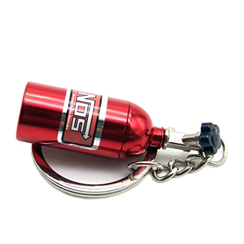 Yahunosu Car Keychain Key Ring,Mini NOS Bottle Nitrous Oxide Metal Keychain,Keyfob Stash Turbo Keychain(Red)